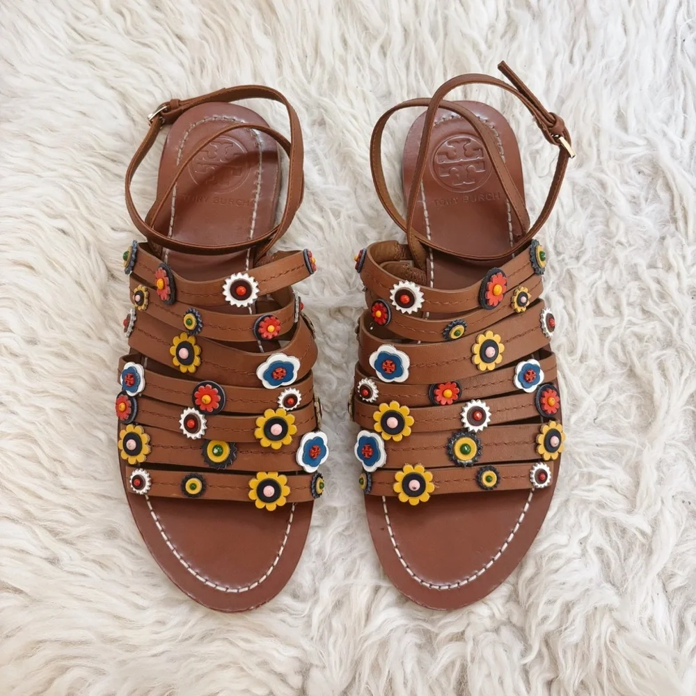Tory Burch Marguerite Floral Beaded Wrap Sandal
